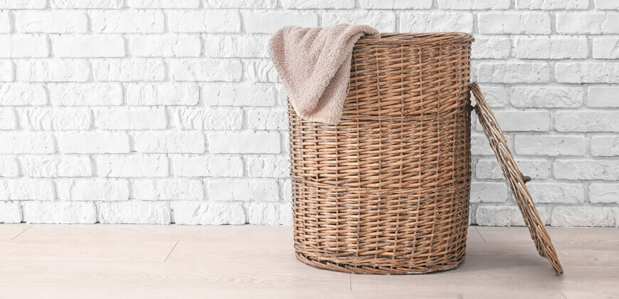 Image of wicker laundry basket. 