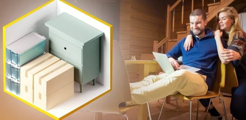 Image of couple considering hiring a storage unit. 
