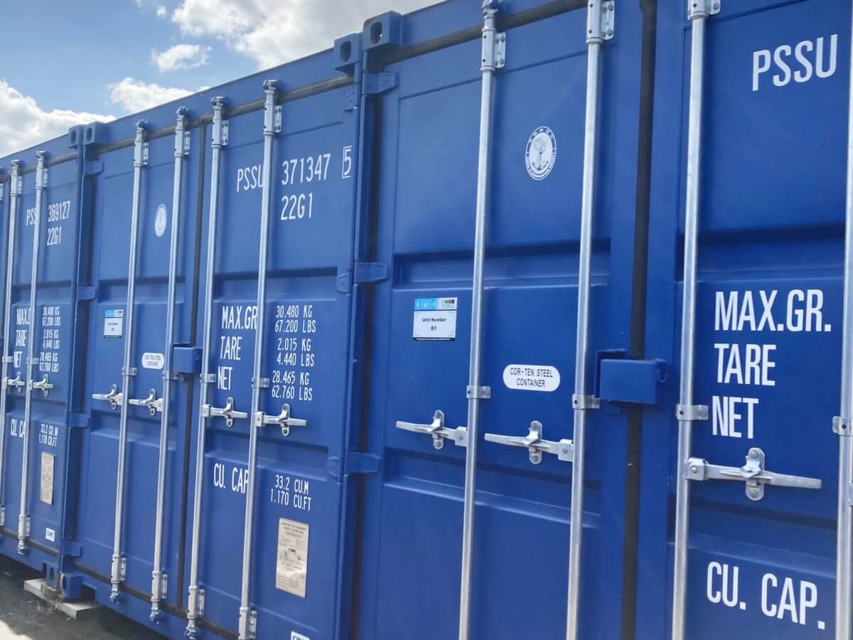 Blue outdoor storage containers