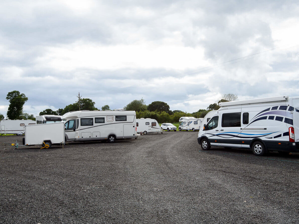 Multiple caravans and motorhomes parked together