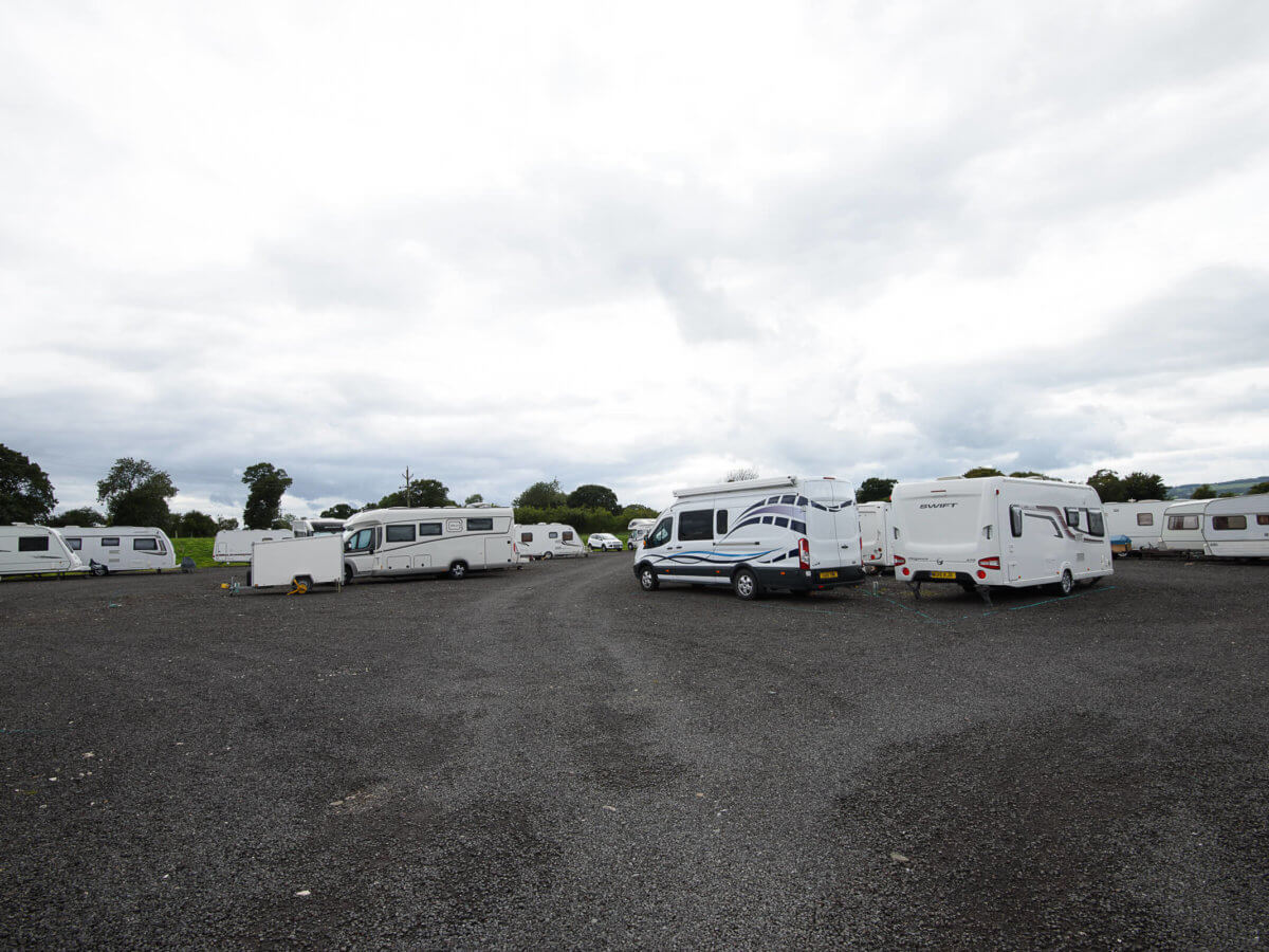 Multiple caravans and motorhomes parked up