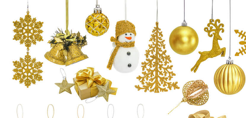 Image of golden Christmas decorations.