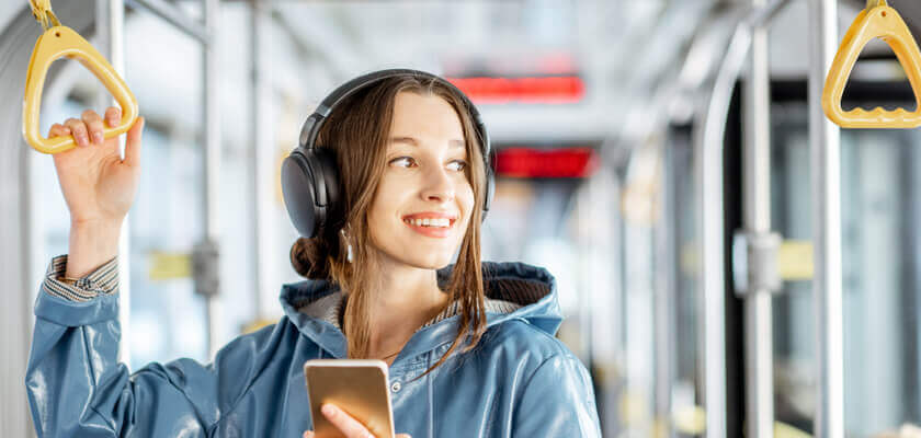 Image of a student using public transport.