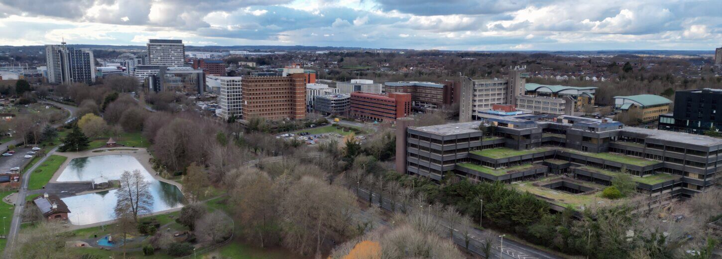 An aerial view of basingstoke.